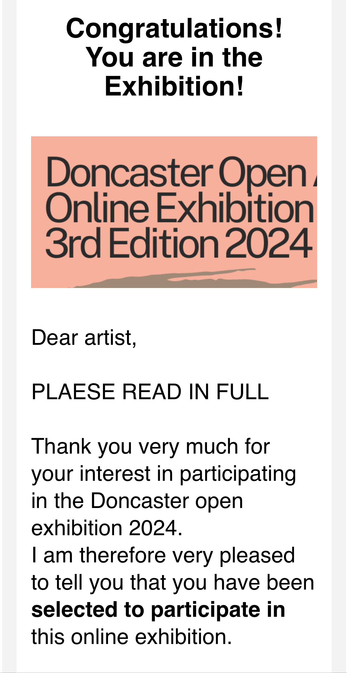 Doncaster Open Exhibition 2024, Doncaster, England (Online)